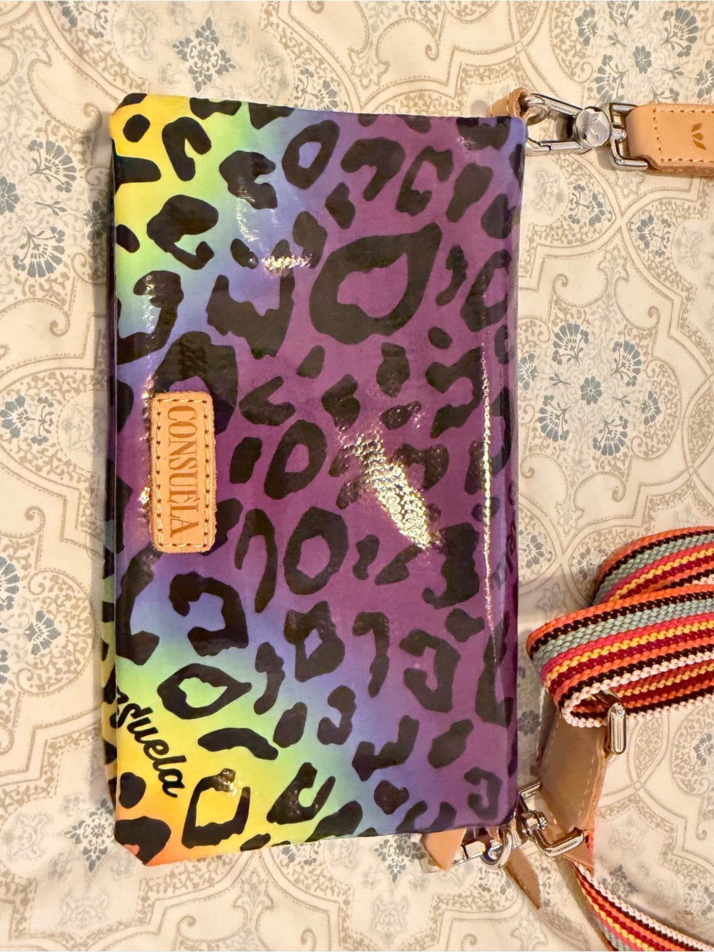 Consuela Purple Leopard Gradient Crossbody with Multicolor Stripe Strap - Picture 3 of 4